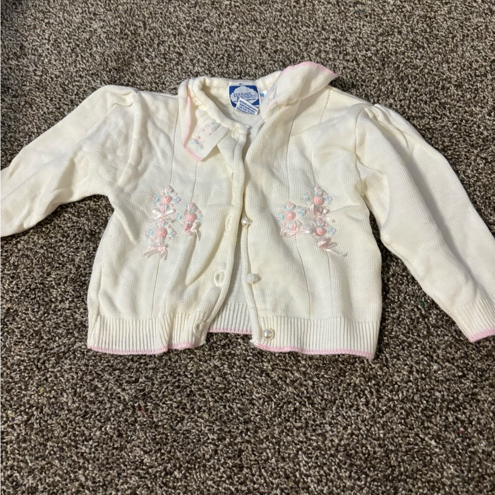 Carriage Boutique Cream and Pink Embroidered Sweater